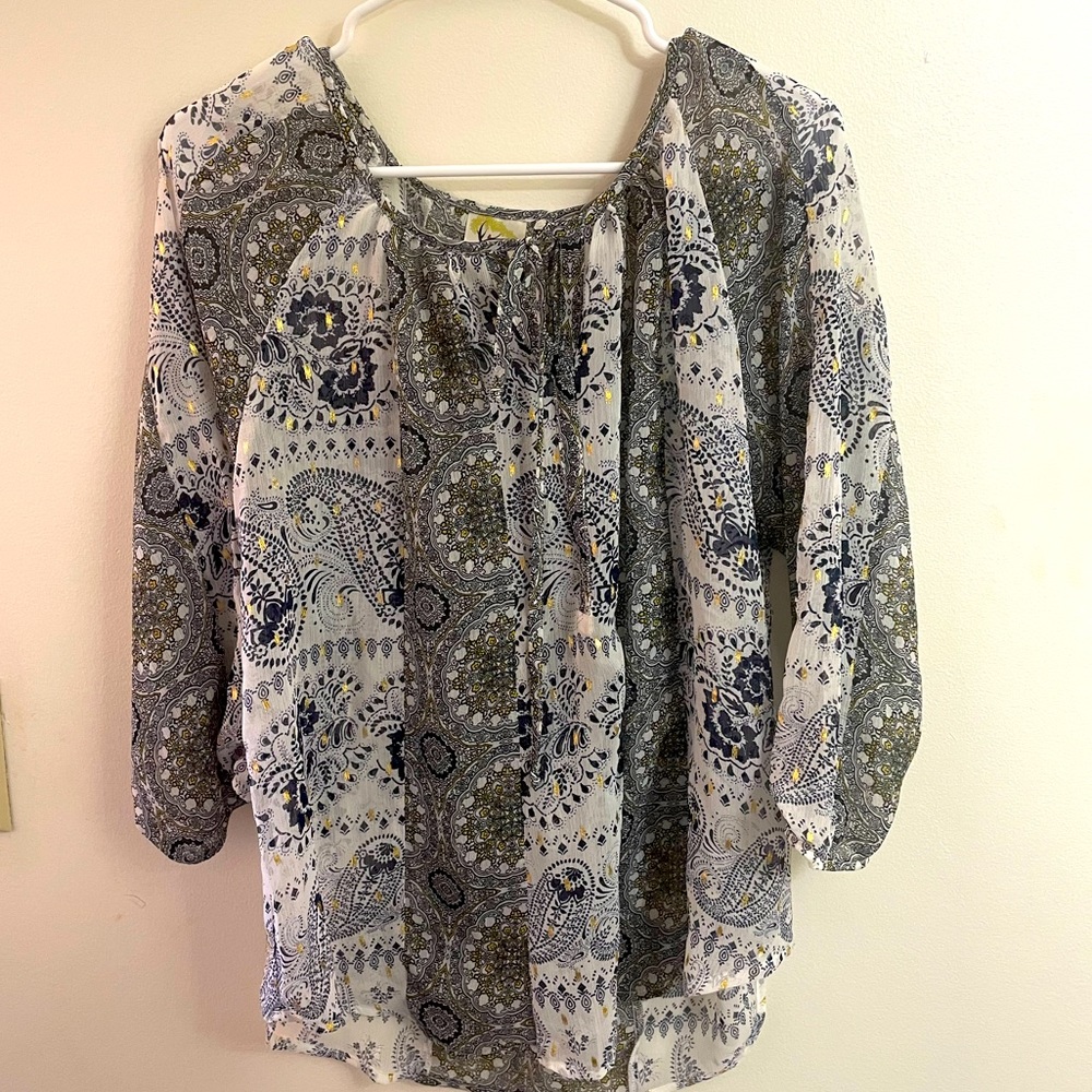 Blue and gold Fig and Flower peasant top from Anthropologie!